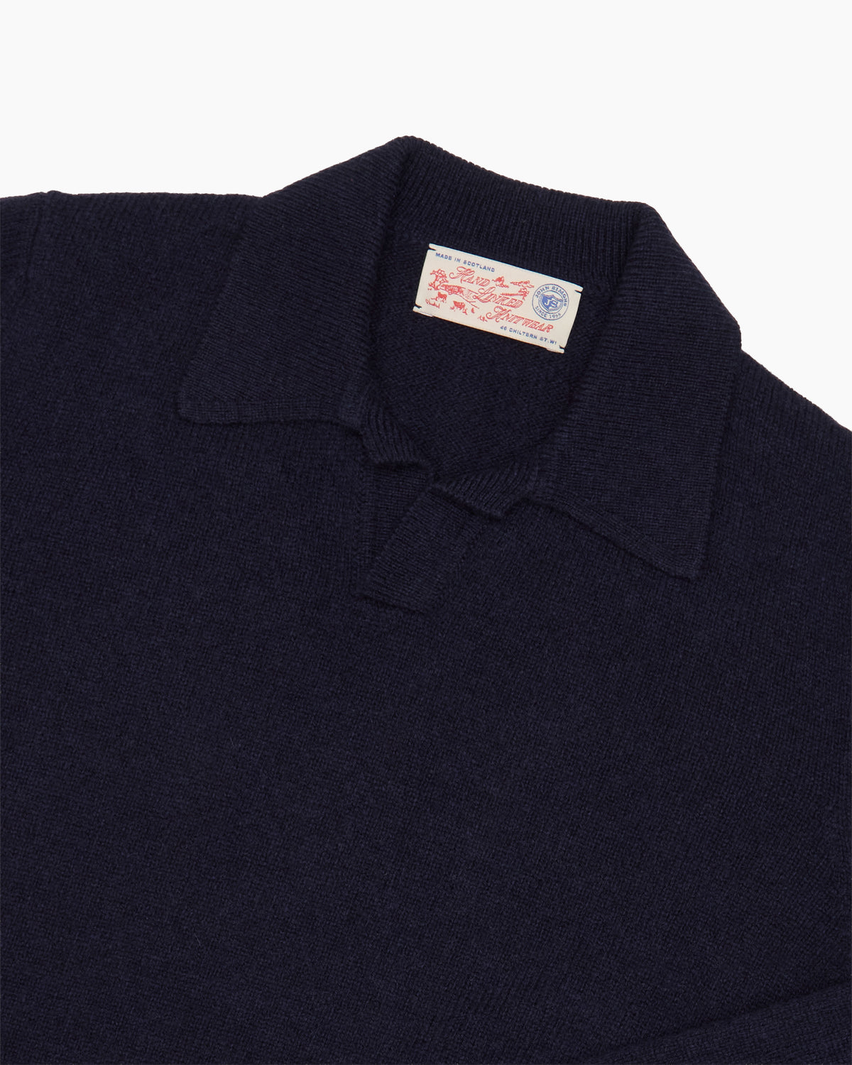Navy Knit Shetland Fly Polo Jumper