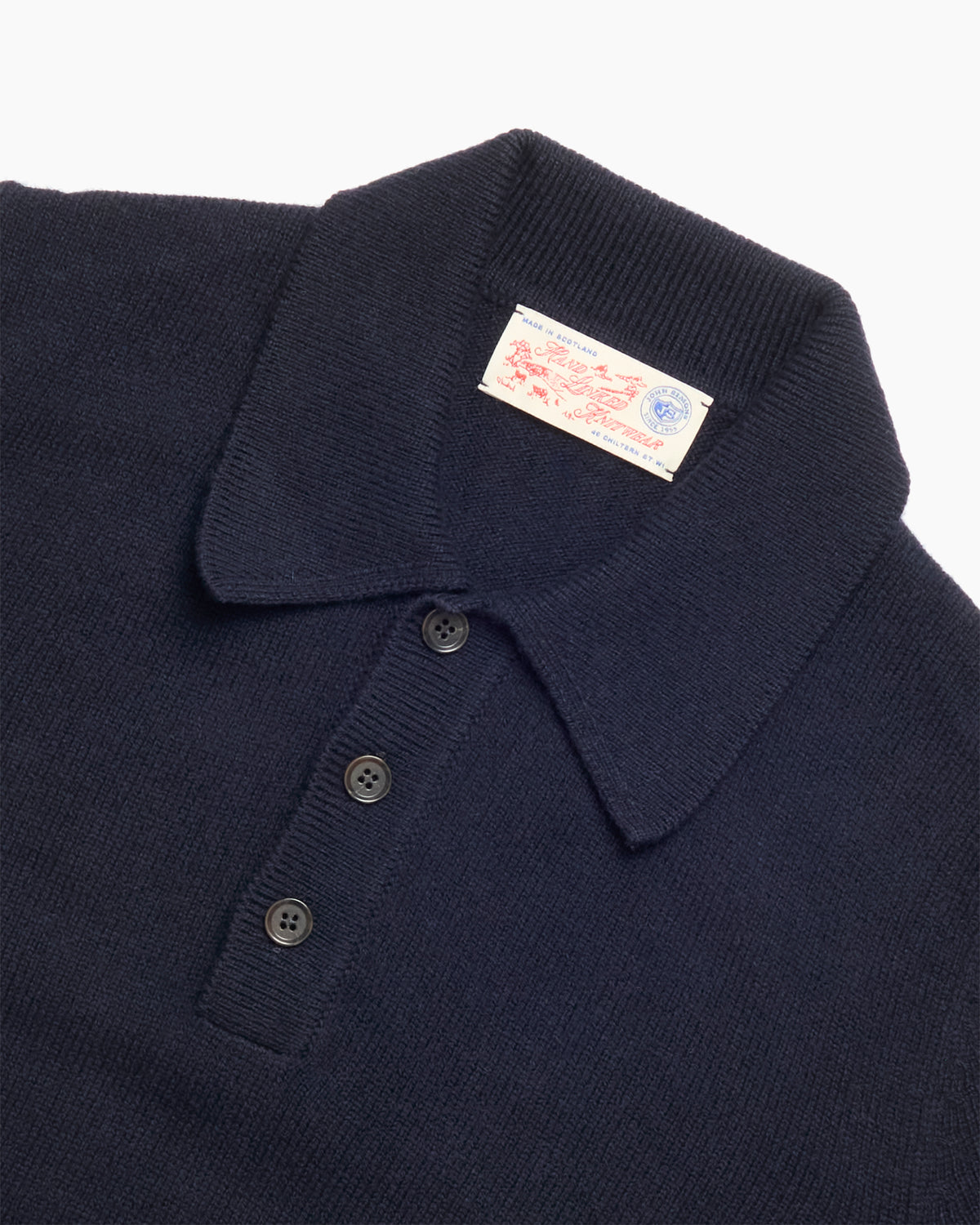 Navy Knit Shetland Polo Jumper