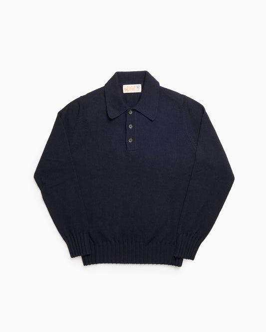 Navy Knit Shetland Polo Jumper