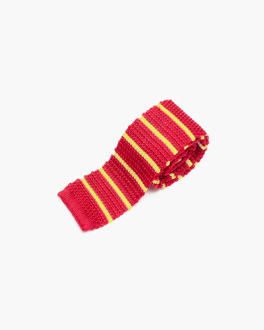 Silk Knitted Tie - Red & Yellow Stripe