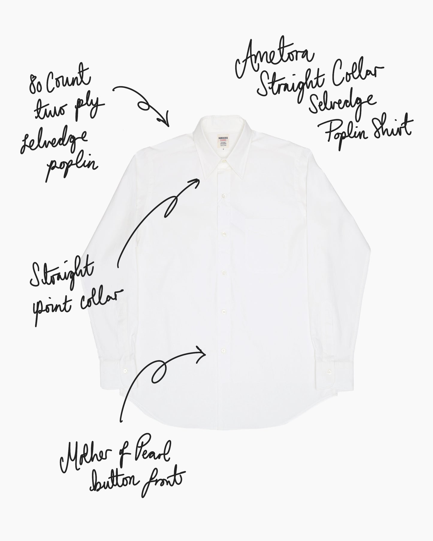 White Ametora Straight Collar Selvedge Poplin Shirt