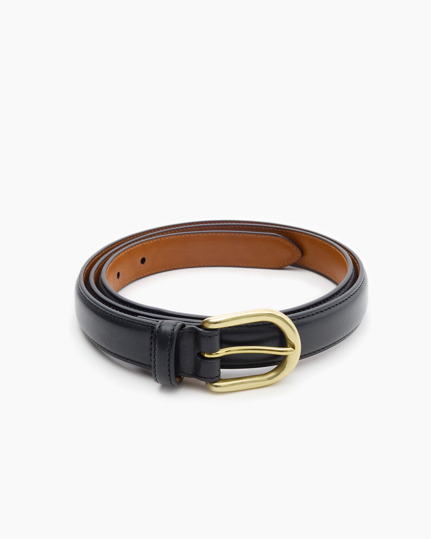 Black Horseshoe Buckle Slim Leather Belt