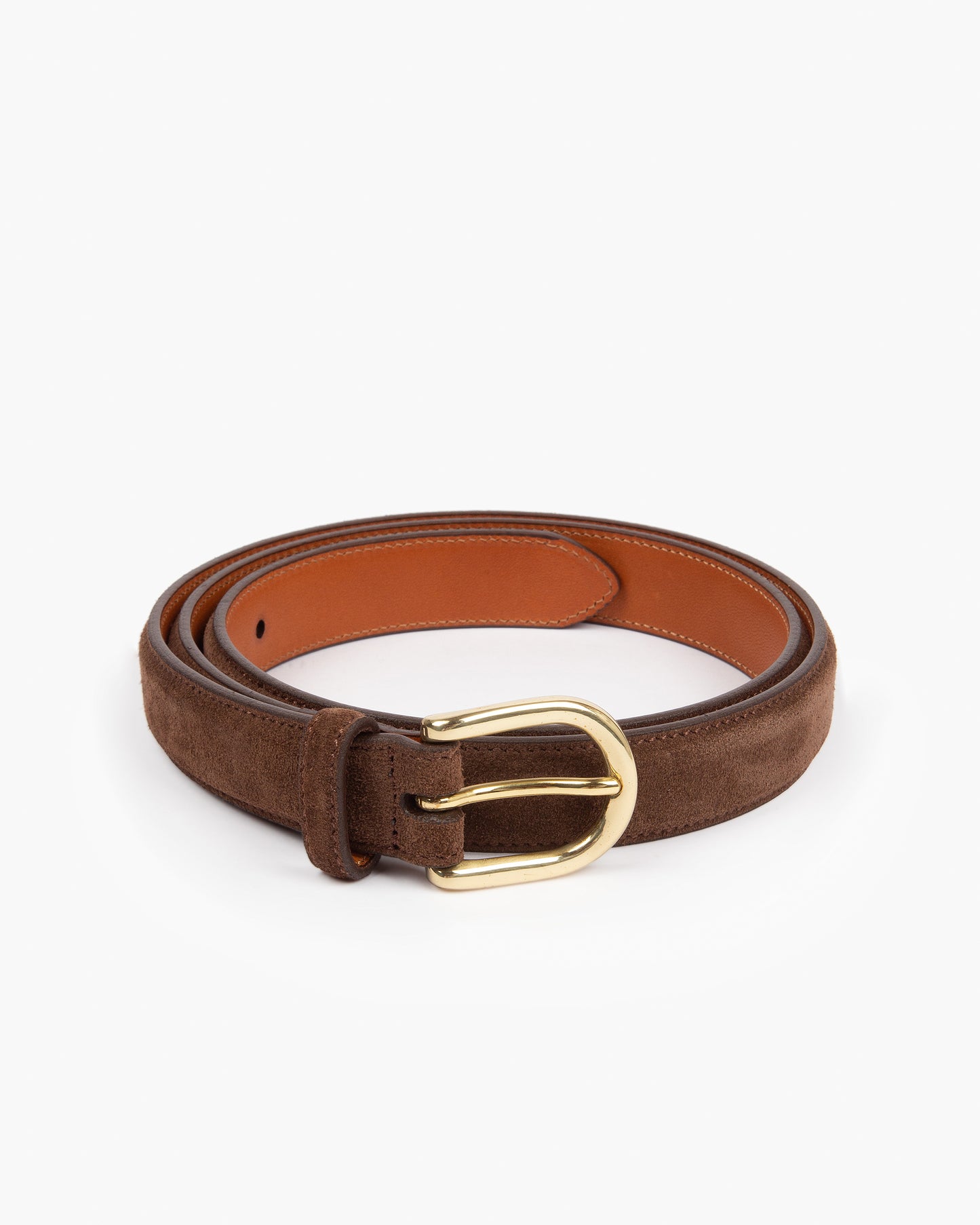 Brown Horseshoe Buckle Slim Suede Belt