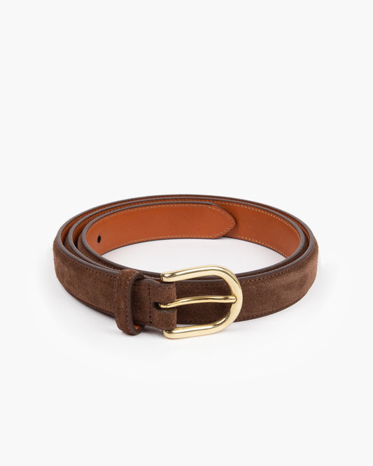 Brown Horseshoe Buckle Slim Suede Belt