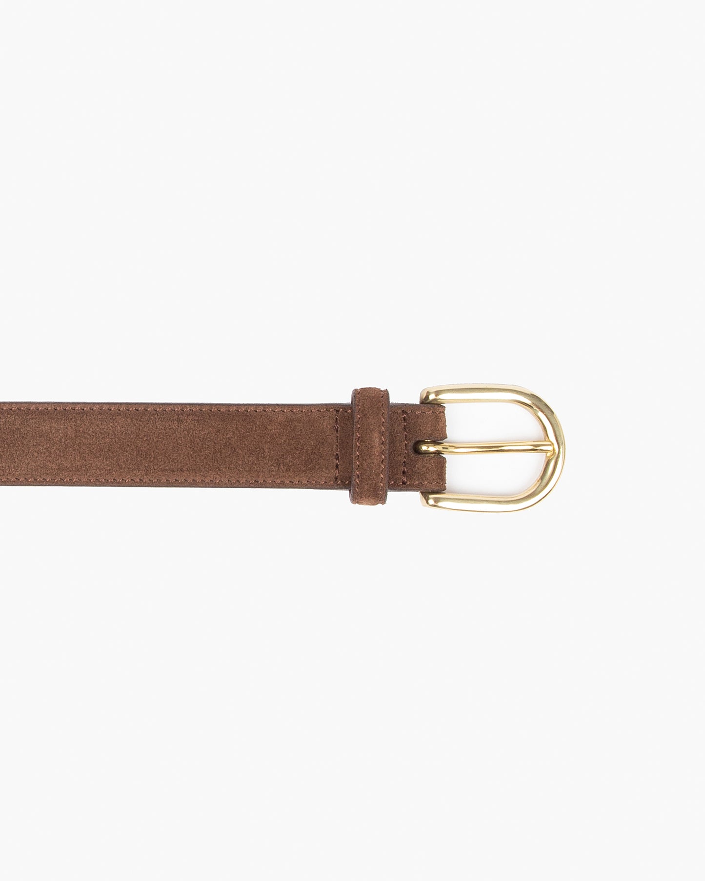 Brown Horseshoe Buckle Slim Suede Belt
