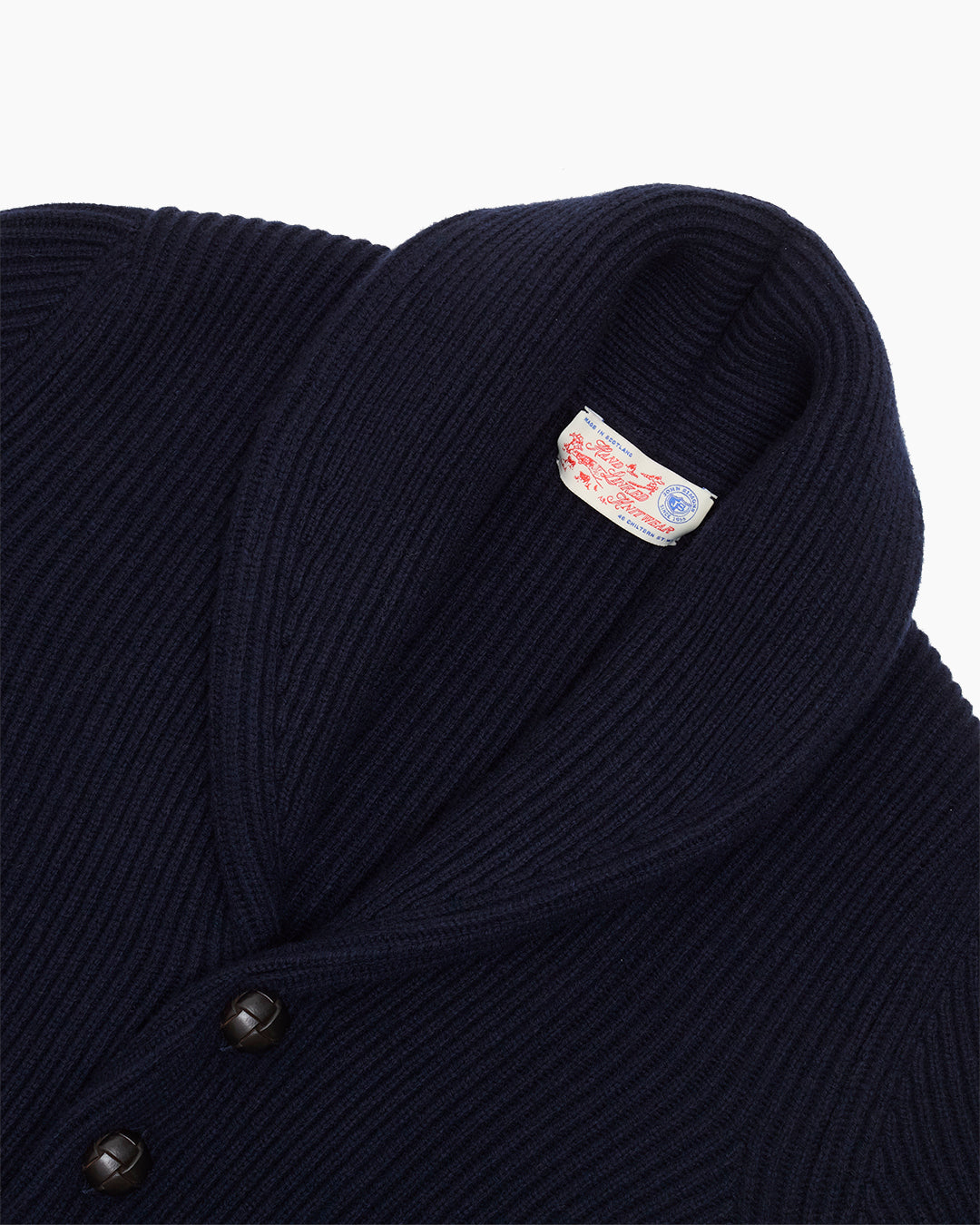 Navy Ribbed Shawl Collar Cardigan