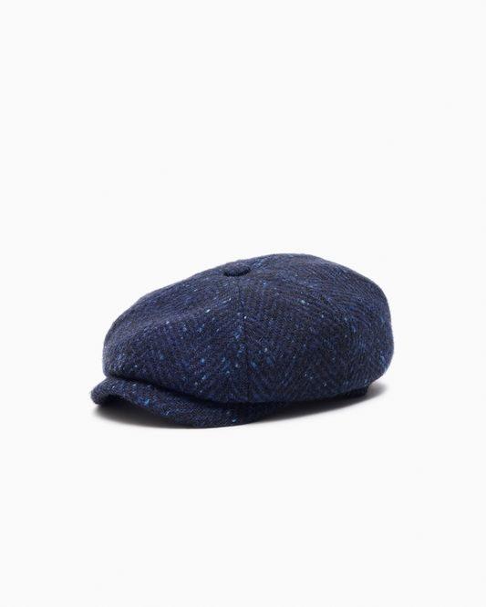 Midnight Blue Herringbone Wool Cap