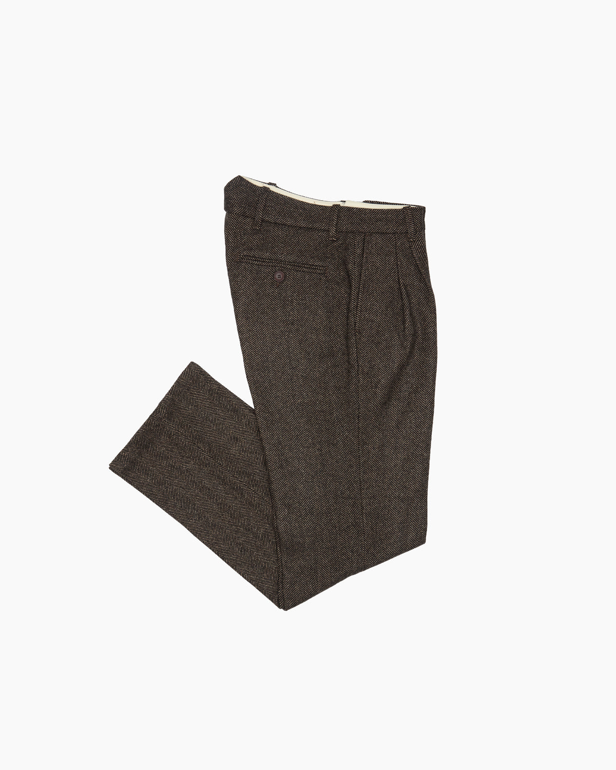 Brown Herringbone Wool Trouser
