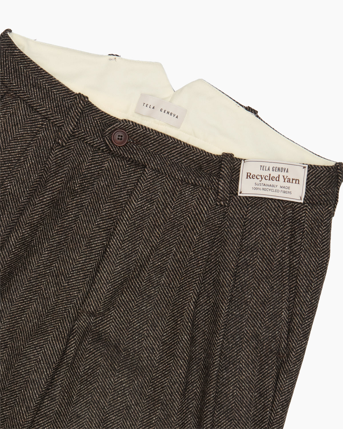 Brown Herringbone Wool Trouser