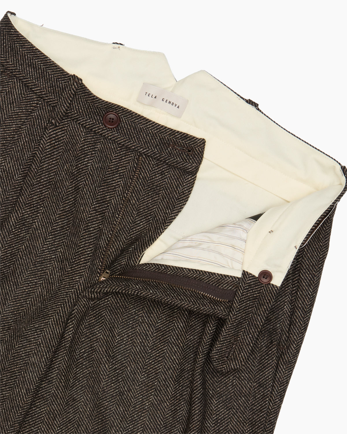 Brown Herringbone Wool Trouser