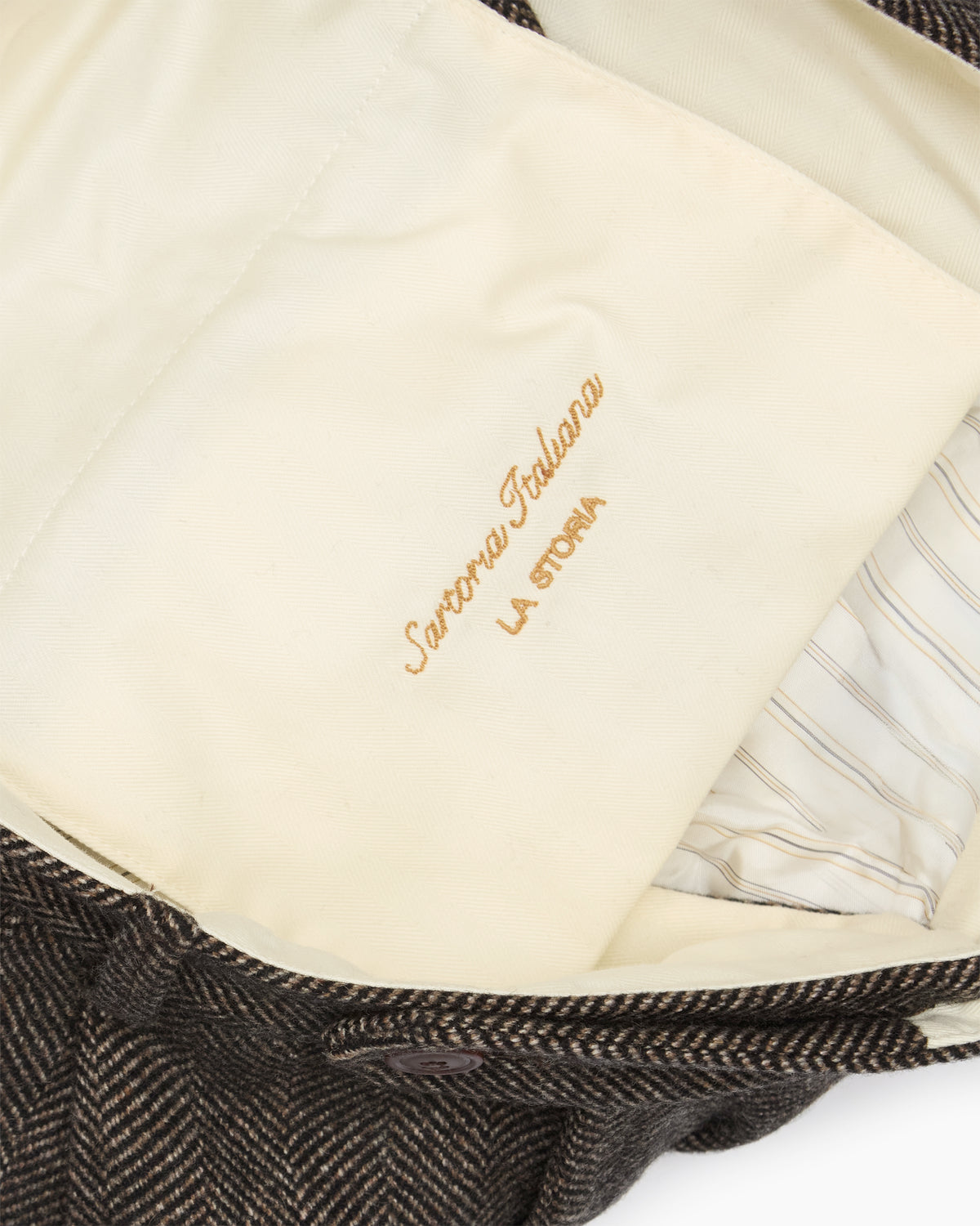 Brown Herringbone Wool Trouser