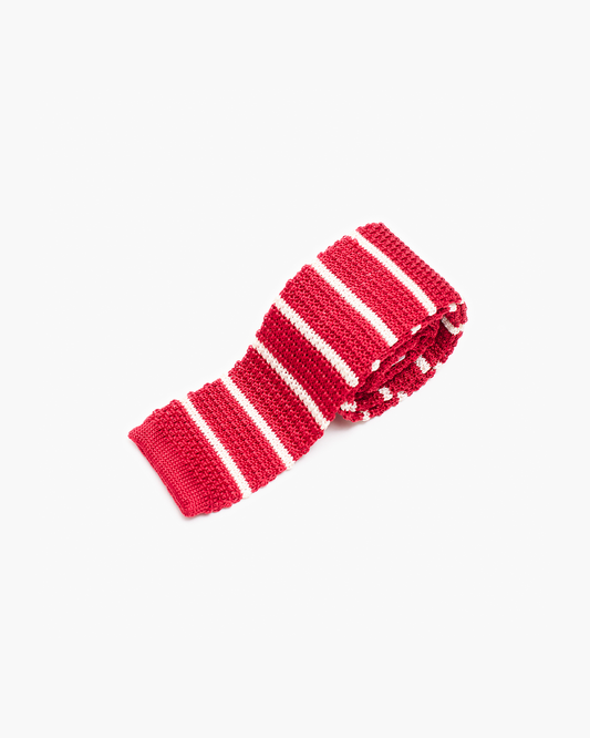 Silk Knitted Tie - Red & White Stripe