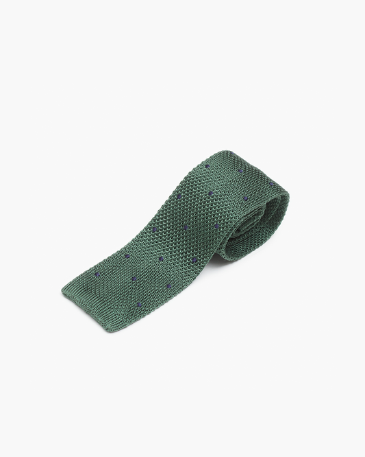 Silk Knitted Tie - Green & Navy Polka Dot