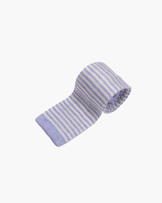 Silk Knitted Tie - Blue & Cream Thin Stripe