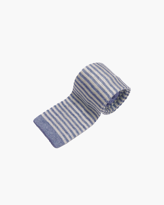 Silk & Linen Knitted Tie - Blue & Cream Thin Stripe