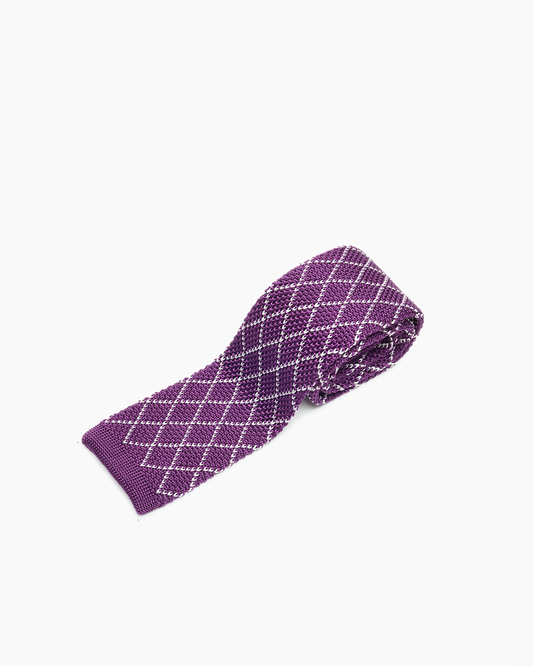 Silk Knitted Tie - Purple Diamond Pattern