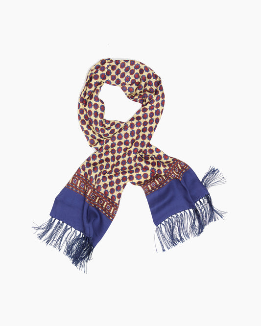 Floral Geometric Navy Fringed Scarf