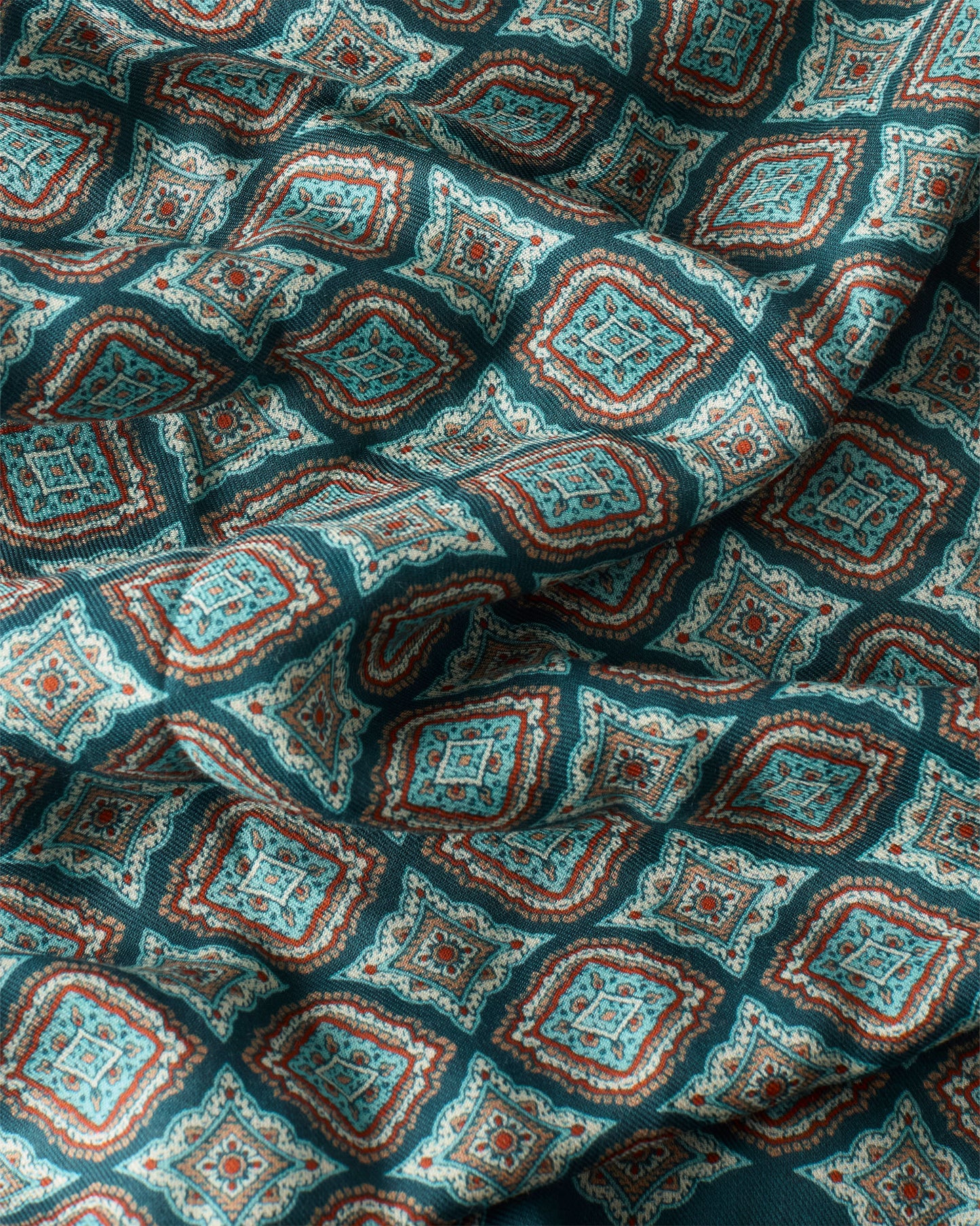 Teal Medallion Fringed Scarf