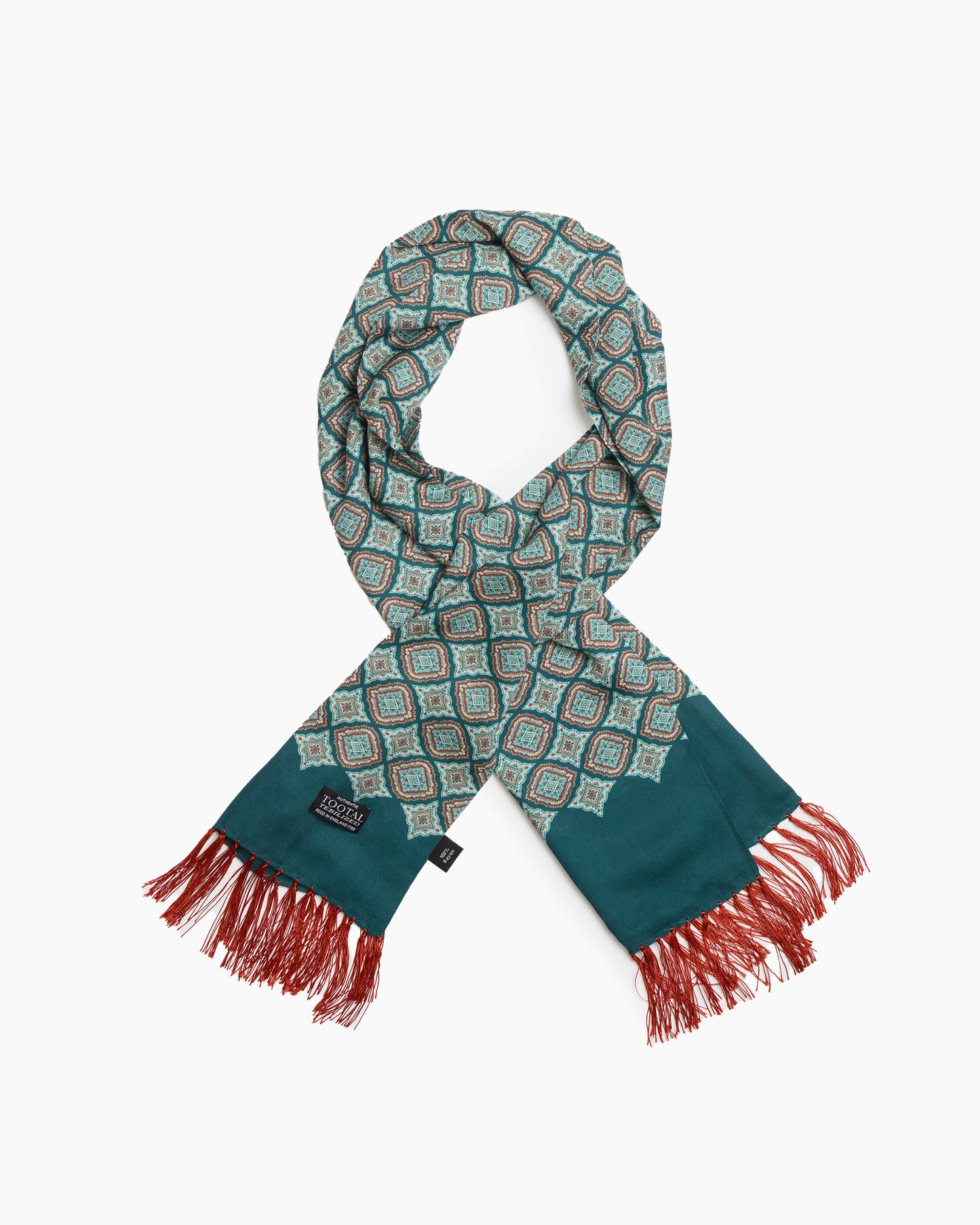 Teal Medallion Fringed Scarf