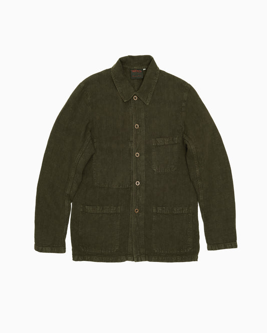 Heavy Linen Workwear Jacket Olive