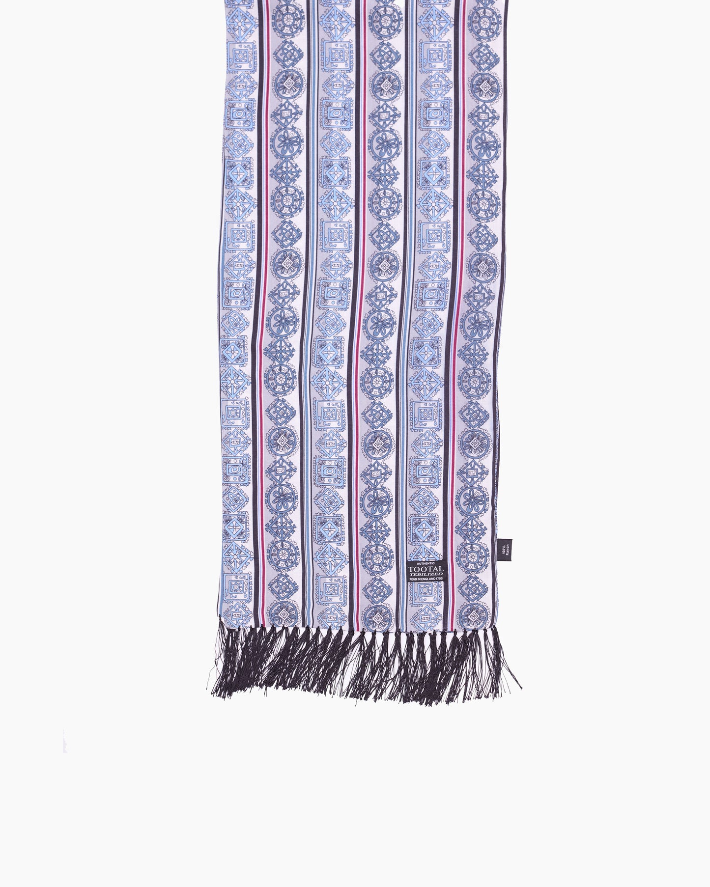 Steel Blue Geometric Fringed Scarf