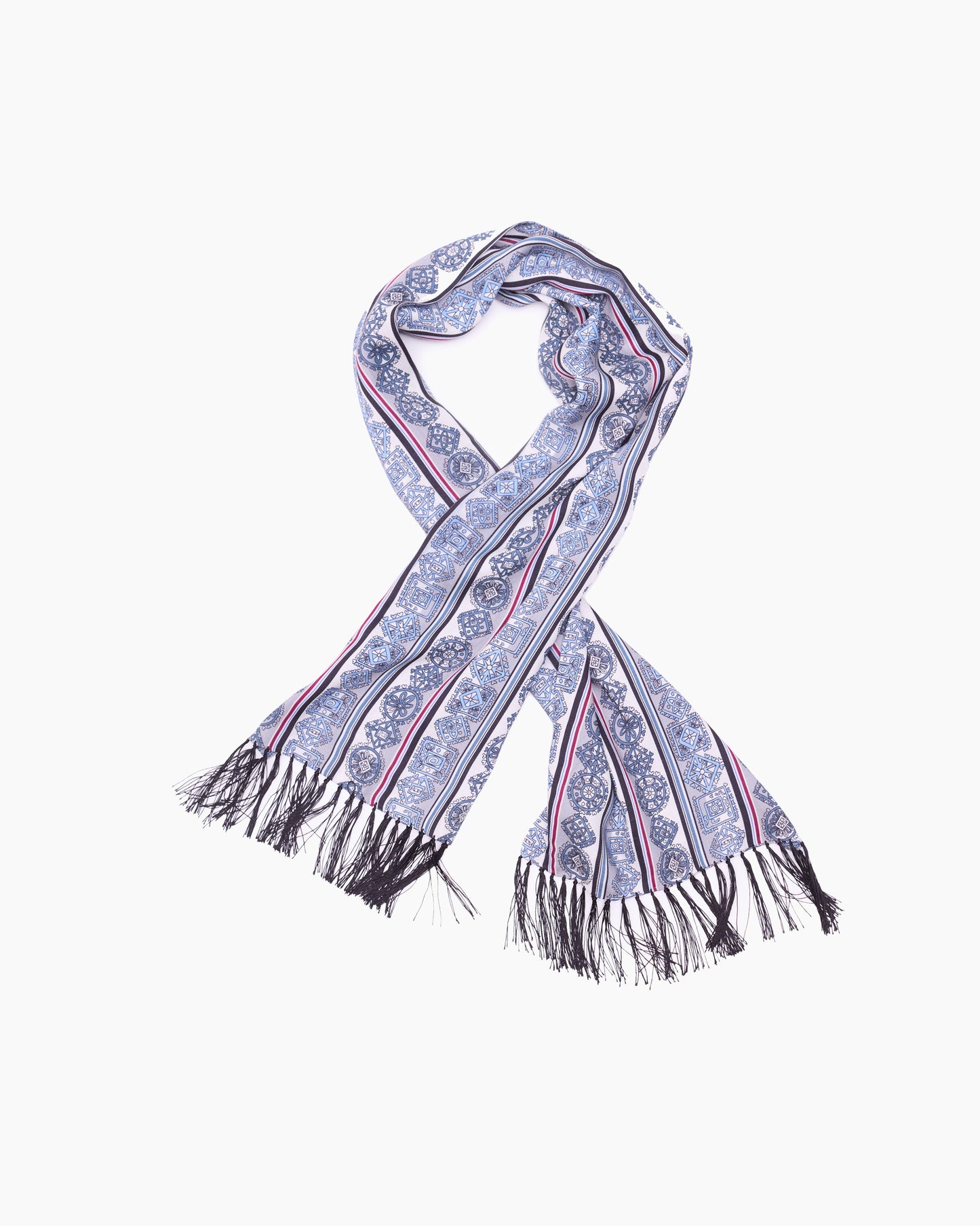 Steel Blue Geometric Fringed Scarf