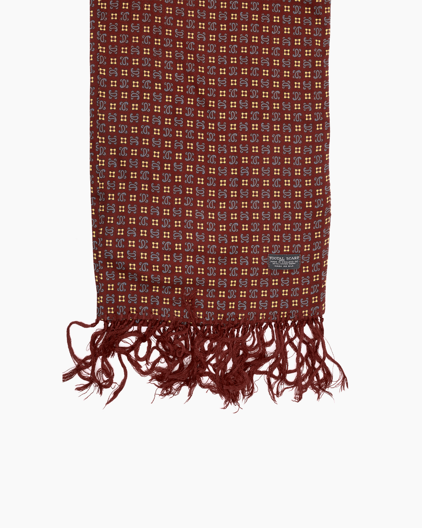 Vintage Burgundy & Yellow Square Patterned Scarf