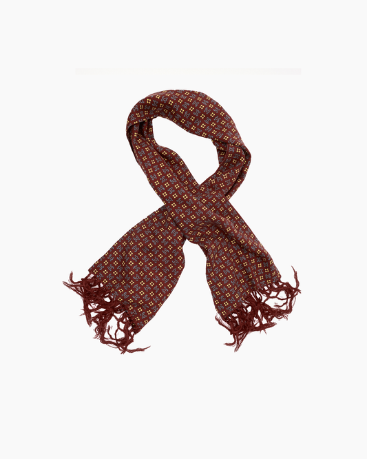 Vintage Burgundy & Yellow Square Patterned Scarf