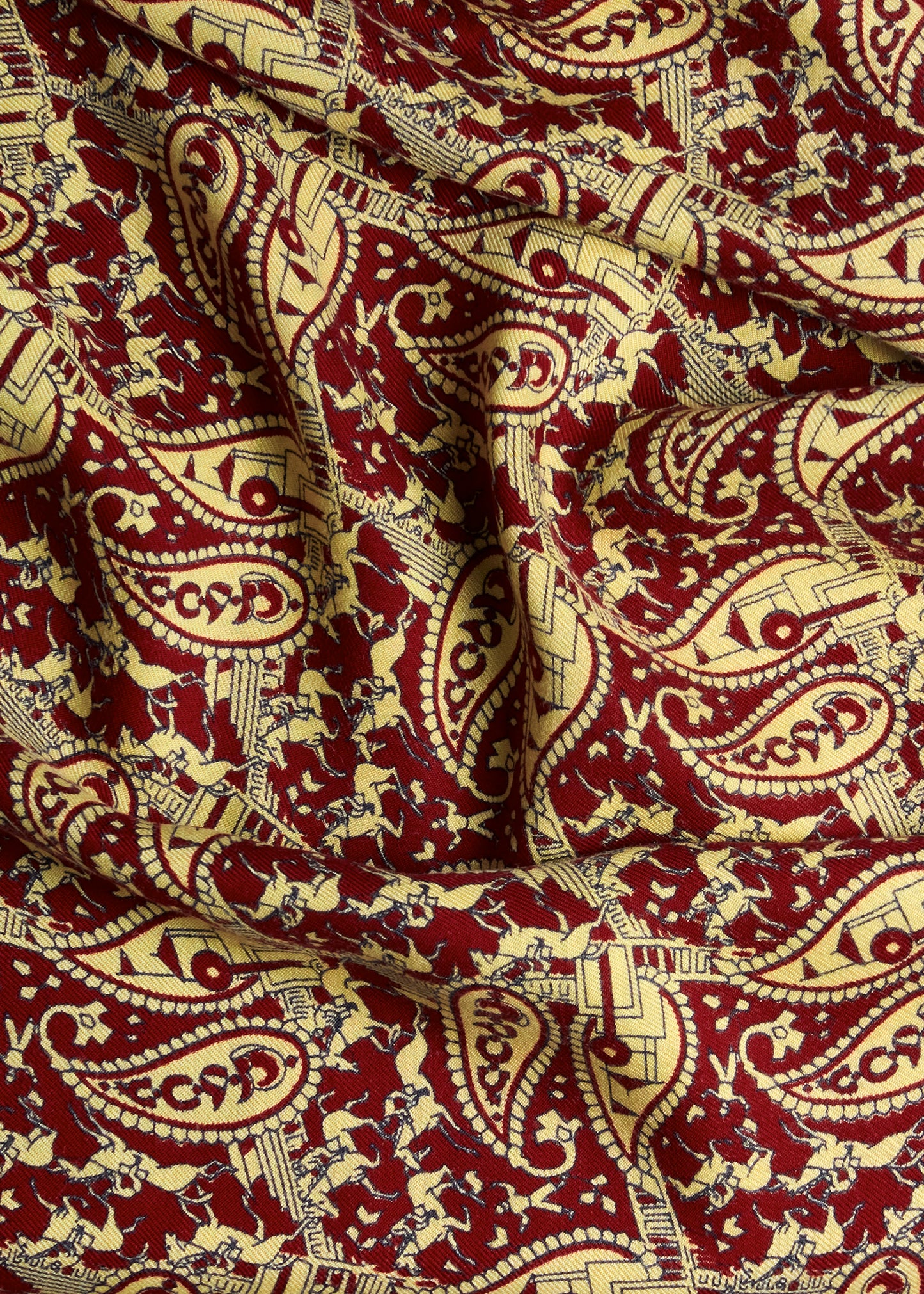Vintage Burgundy Equestrian Patterned Scarf