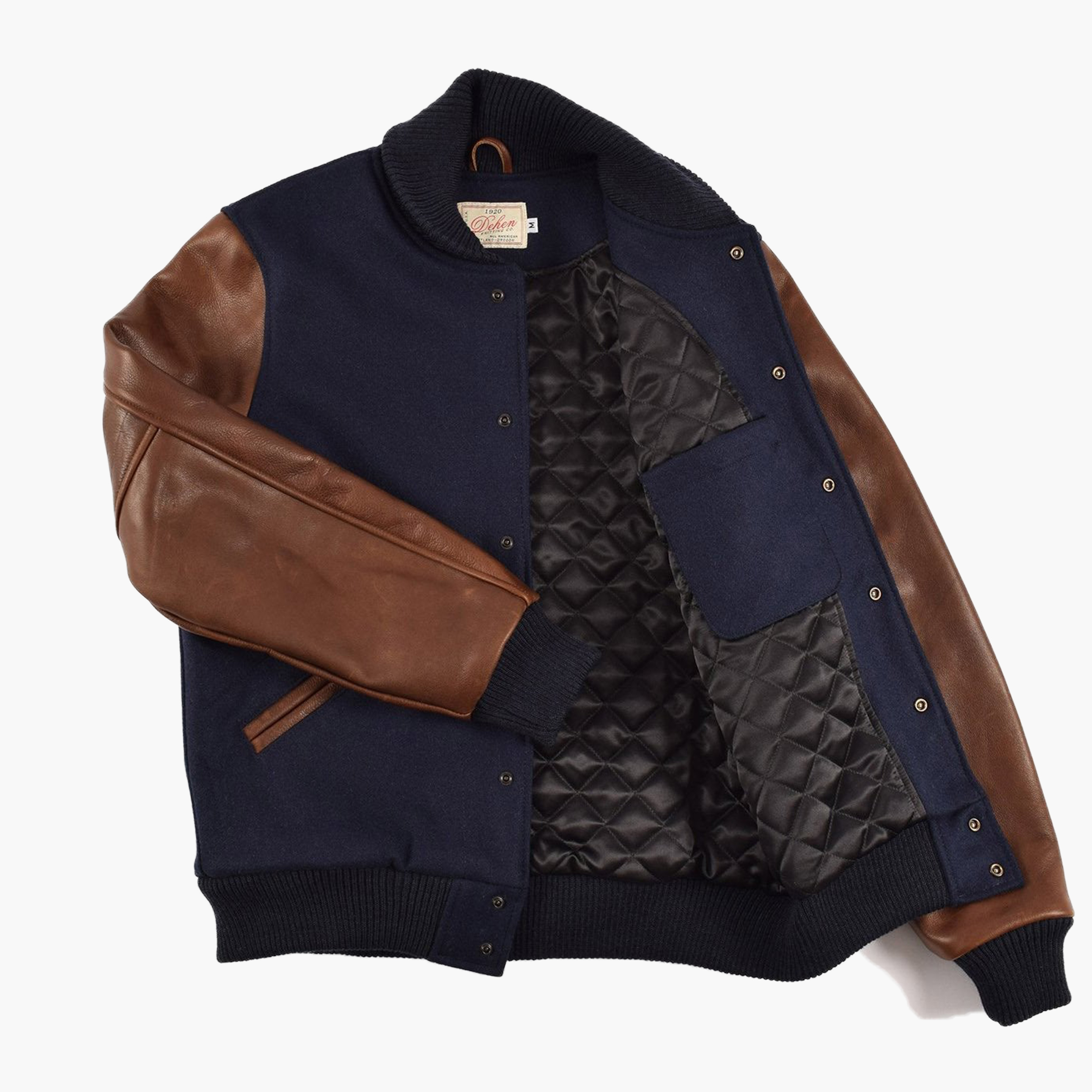 DEHEN Leather & Wool Varsity Jacket - Black