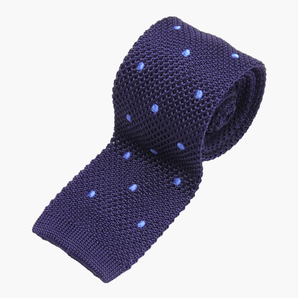 Silk Knitted Tie - Navy/Blue Polka Dot - John Simons